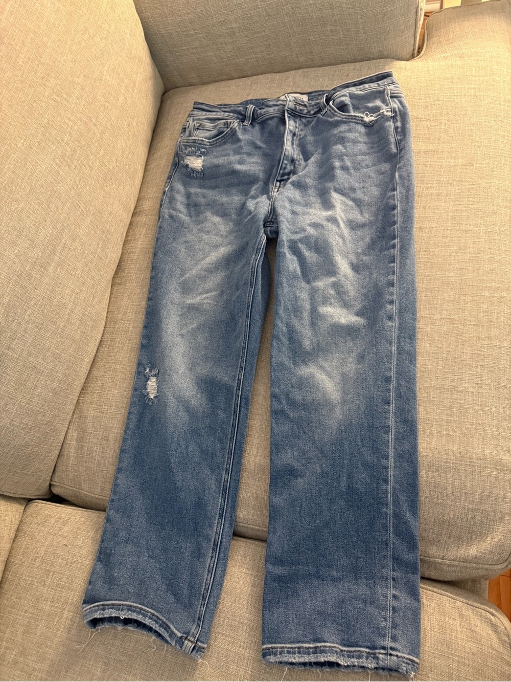 Flying Monkey Distressed Straight Leg Jeans in Medium Blue